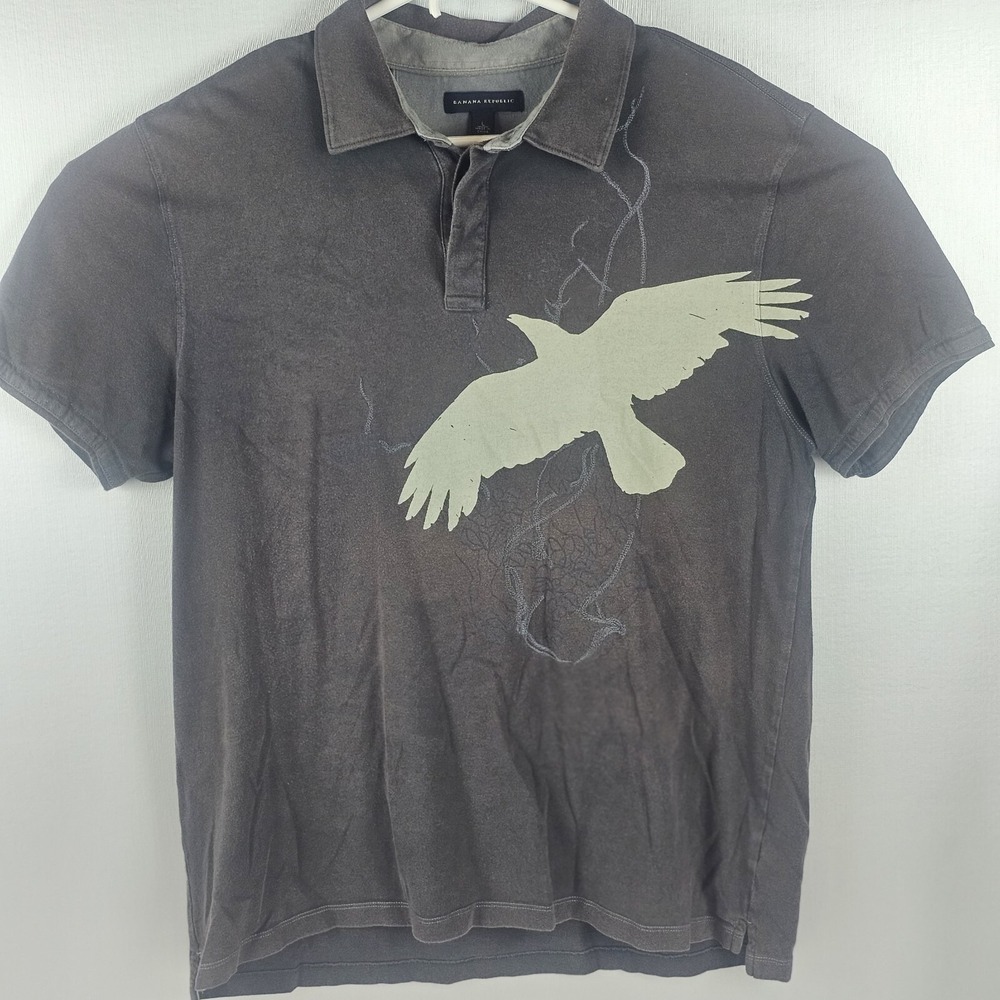 Banana Republic Mens Polo Large Short Sleeve Brown Eagle Graphic